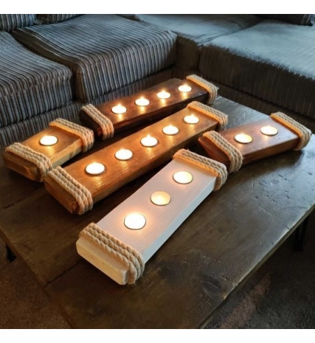 Świecznik na trzy świeczki tealight sznurek